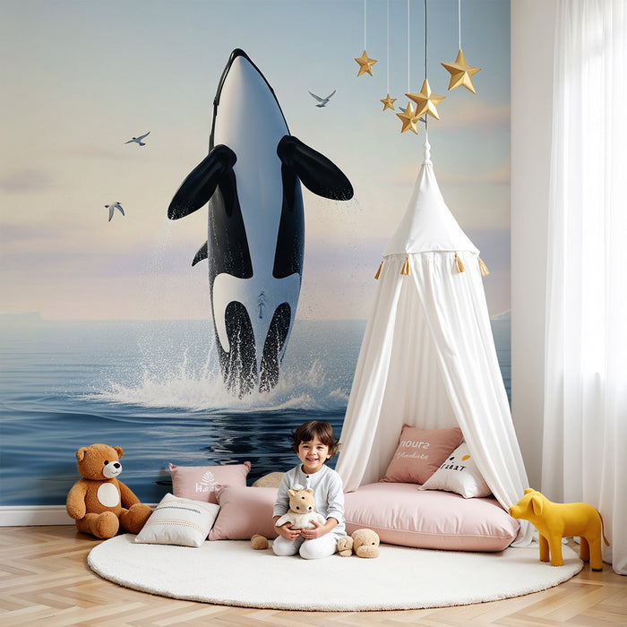 Papier peint chambre enfant | Orque majestueuse sautant dans l océan