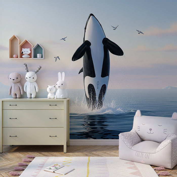 Papier peint chambre enfant | Orque majestueuse sautant dans l océan