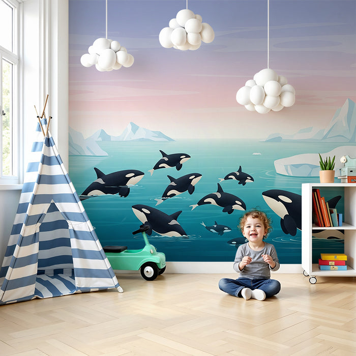 Papier peint chambre enfant | Orques joyeuses dans un paysage polaire