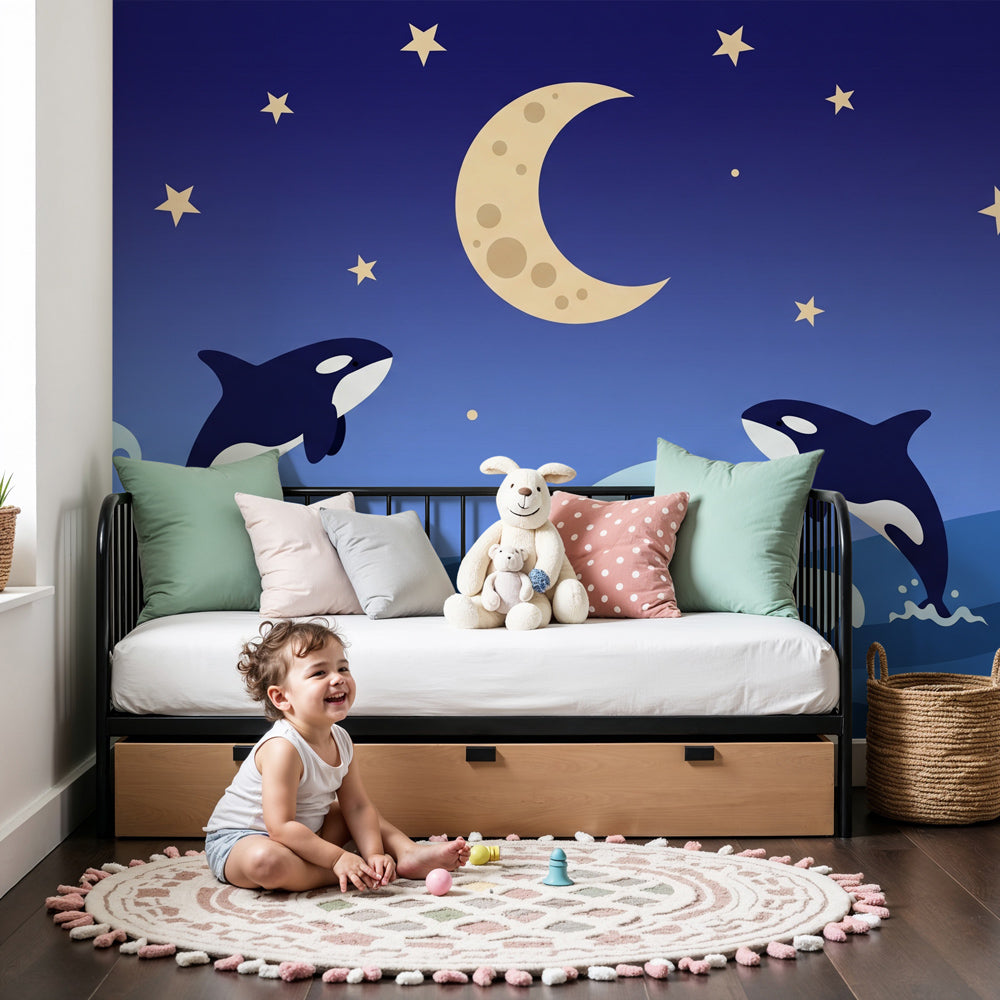 Kinderkamer behang | Orka's onder de sterren — Kids Wall, image size:1000x1000