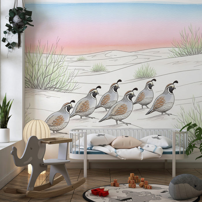 Papier peint chambre enfant | Oiseaux en balade dans le désert