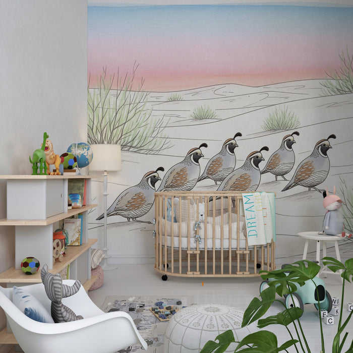 Papier peint chambre enfant | Oiseaux en balade dans le désert