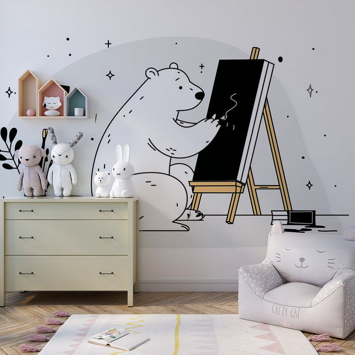 Kinderzimmer Tapete | Unser kreativer Künstler vor einer Staffelei