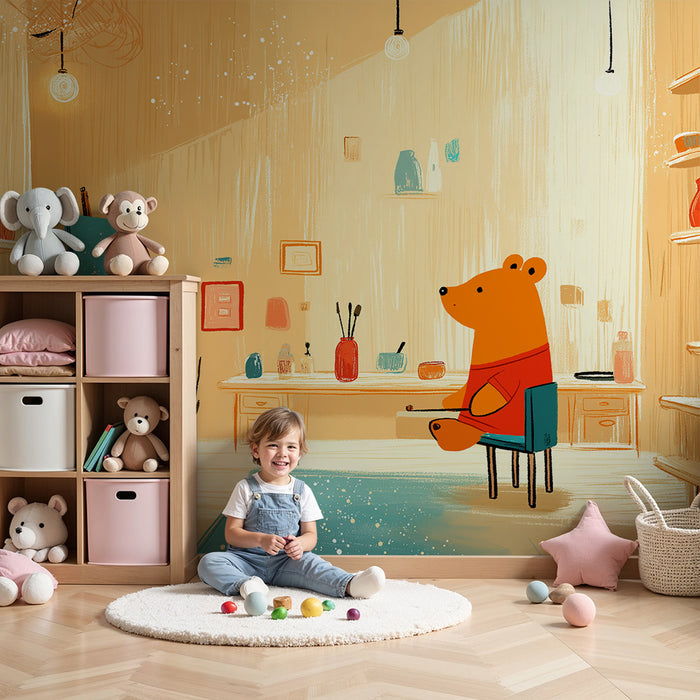 Kids room wallpaper | Looming karu värvikas töökojas