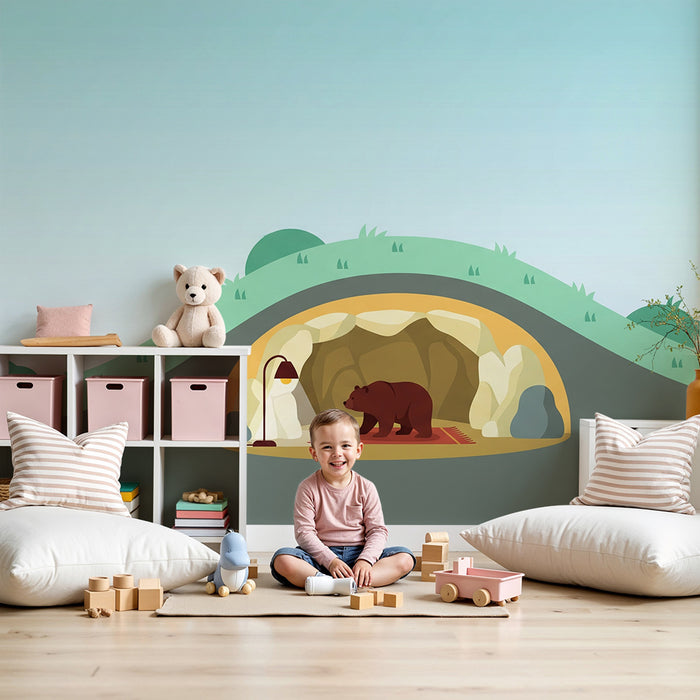 Children's Room Wallpaper | Cozy Bear in Den Design