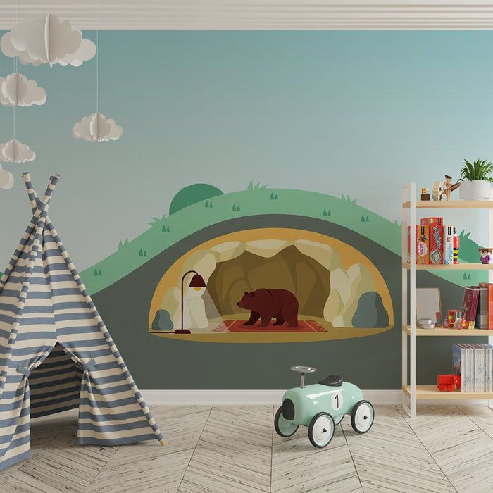 Children's Room Wallpaper | Cozy Bear in Den Design