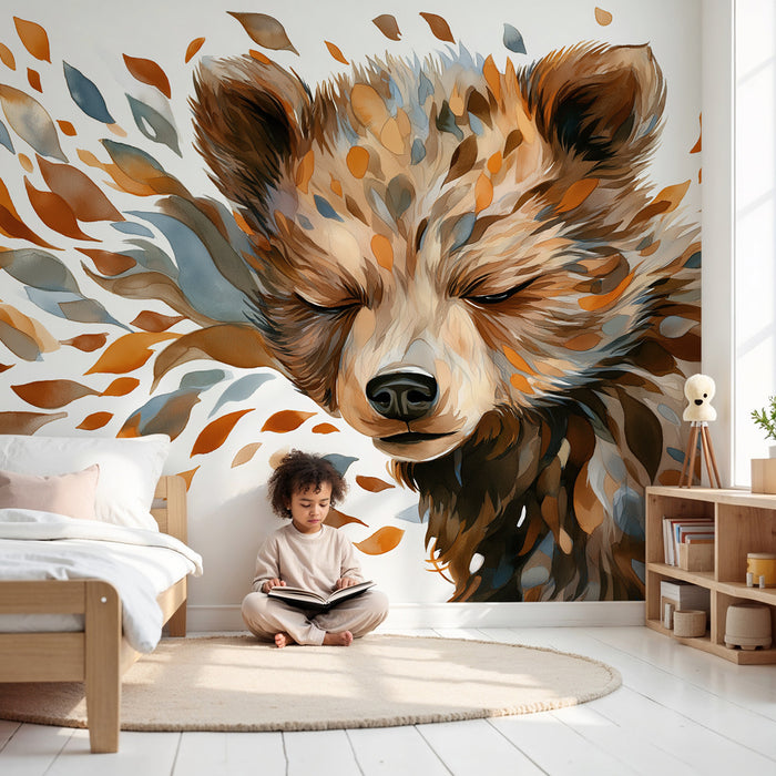 Kinderkamer behang | Beren en gekleurde bladeren
