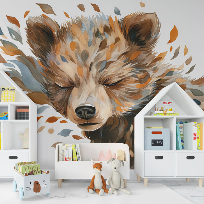 Kinderkamer behang | Beren en gekleurde bladeren