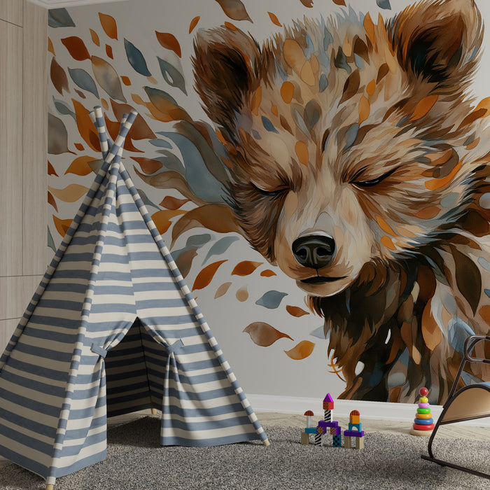 Kinderkamer behang | Beren en gekleurde bladeren