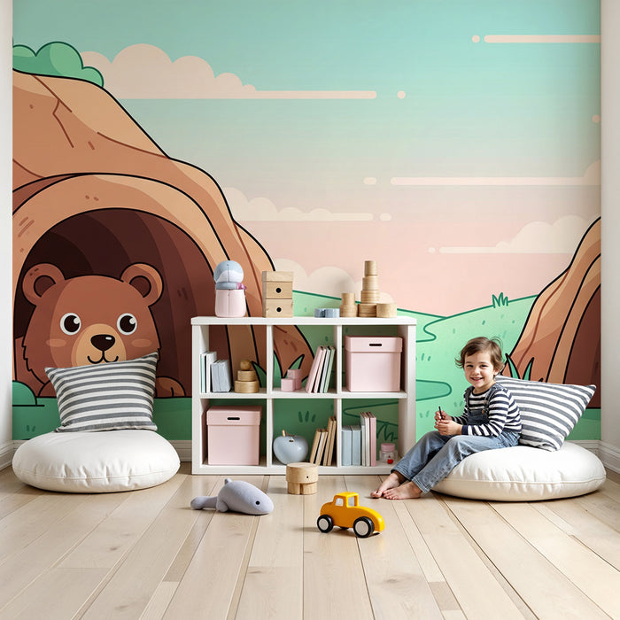 Kids' Room Wallpaper | Bear and Rabbit in an Enchanting Landscape