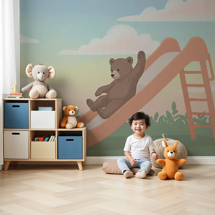 Tapety dla dzieci | Figlarny niedźwiedź na zjeżdżalni