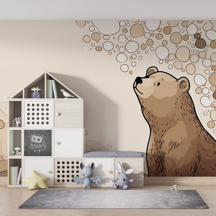 Papier peint chambre enfant | Ours mignon dans un décor doux et naturel