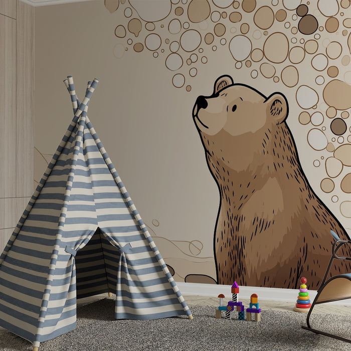 Papier peint chambre enfant | Ours mignon dans un décor doux et naturel