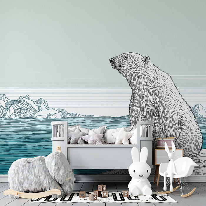 Papier peint chambre enfant | Ours polaire contemplant un paysage glaciaire