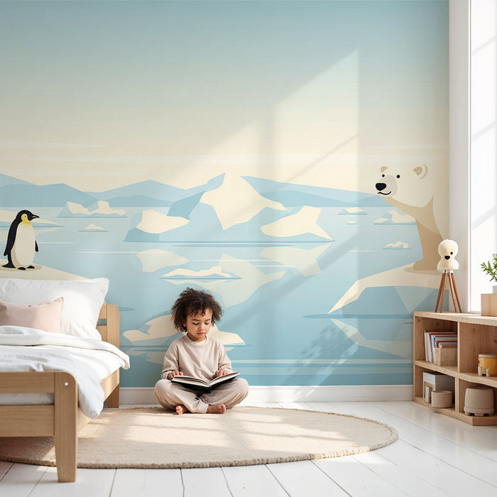 Papier peint chambre enfant | Ours polaire et pingouin sur un iceberg