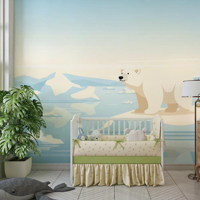 Papier peint chambre enfant | Ours polaire et pingouin sur un iceberg