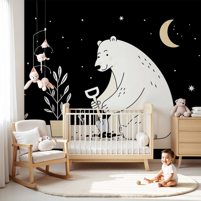 Kinderzimmer Tapete | Polarbär Gärtner unter den Sternen