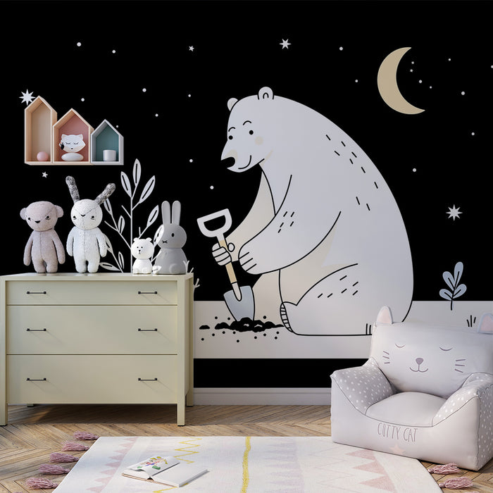 Kinderzimmer Tapete | Polarbär Gärtner unter den Sternen