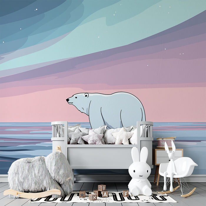 Kinderzimmer Tapete | Eisbär unter dem Nordlicht