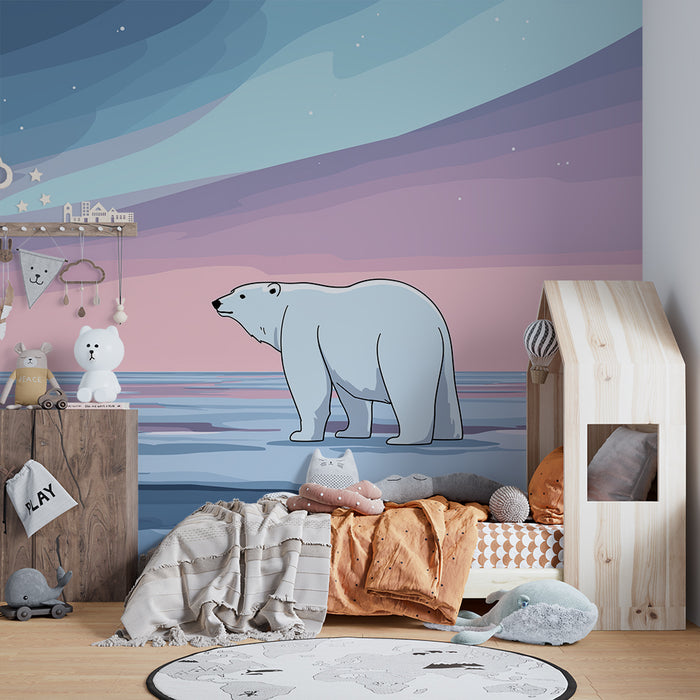 Kinderzimmer Tapete | Eisbär unter dem Nordlicht