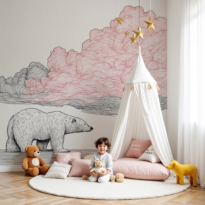 Papier peint chambre enfant | Ours polaire sous les nuages