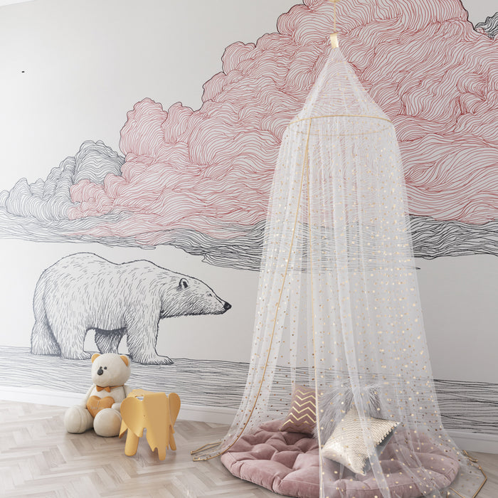 Papier peint chambre enfant | Ours polaire sous les nuages