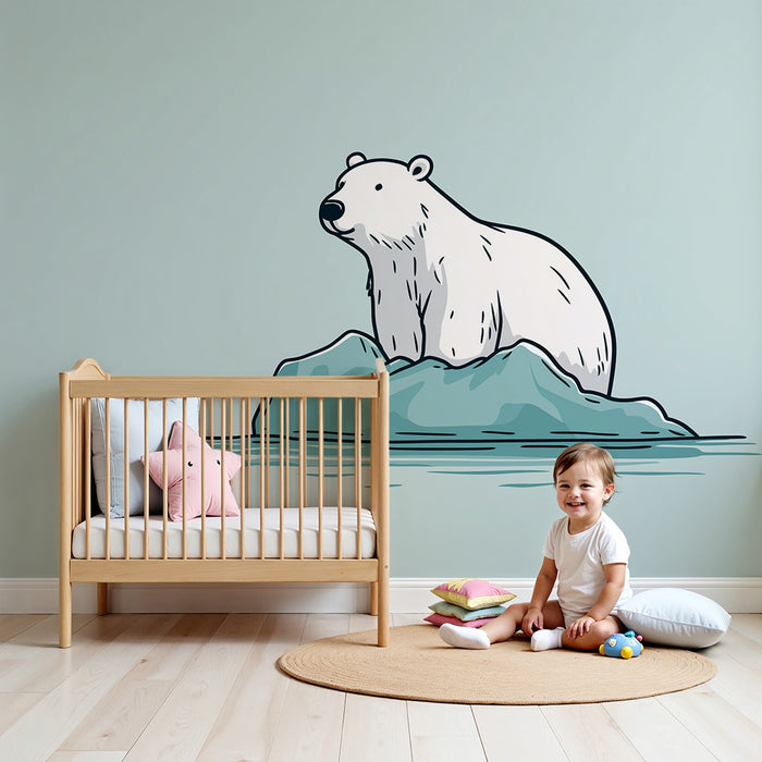 Papier peint chambre enfant | Ours polaire sur un iceberg dans un décor apaisant