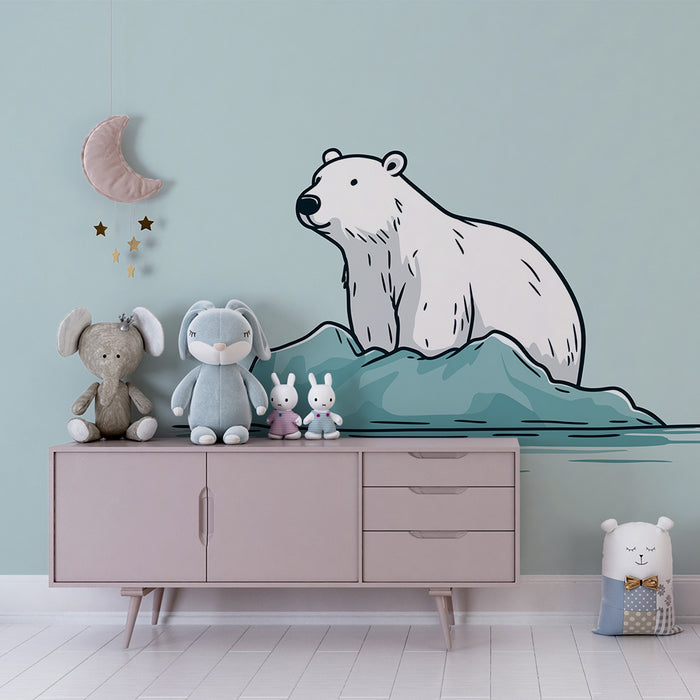 Papier peint chambre enfant | Ours polaire sur un iceberg dans un décor apaisant