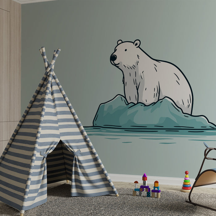 Papier peint chambre enfant | Ours polaire sur un iceberg dans un décor apaisant