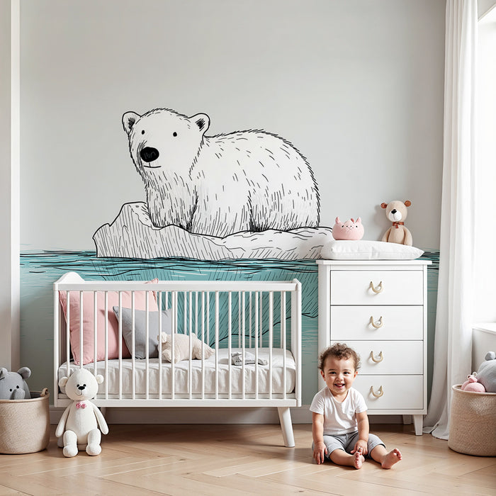 Papier peint chambre enfant | Ours polaire sur un iceberg dans un décor aquatique