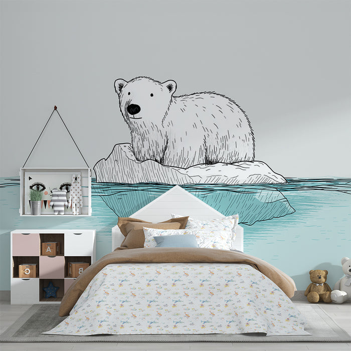 Papier peint chambre enfant | Ours polaire sur un iceberg dans un décor aquatique