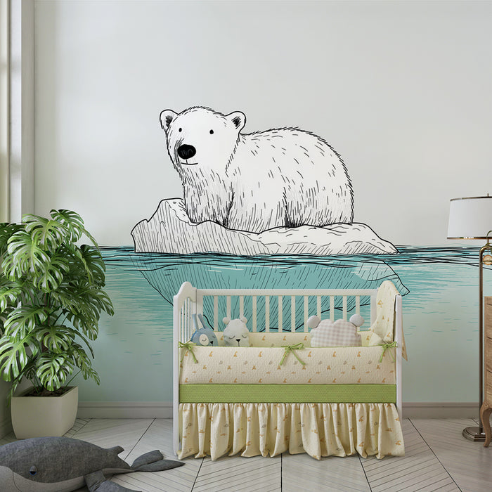 Papier peint chambre enfant | Ours polaire sur un iceberg dans un décor aquatique