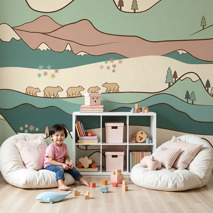 Kids' room wallpaper | Gentle-toned polar bears and mountain landscapes
