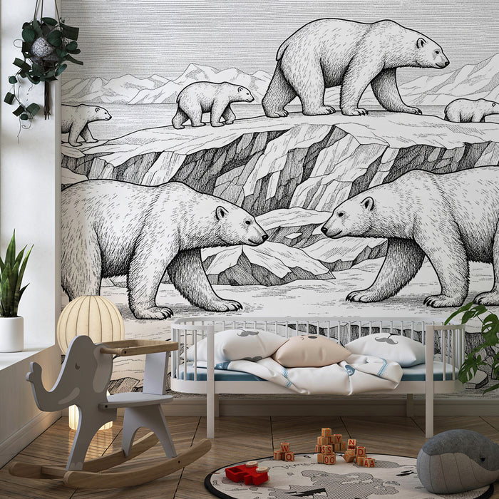 Kids room wallpaper | Arctic exploring polar bears