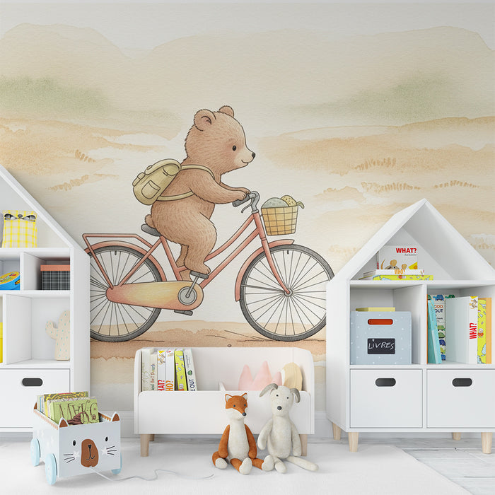 Kinderkamer behang | Beer op fiets in de natuur