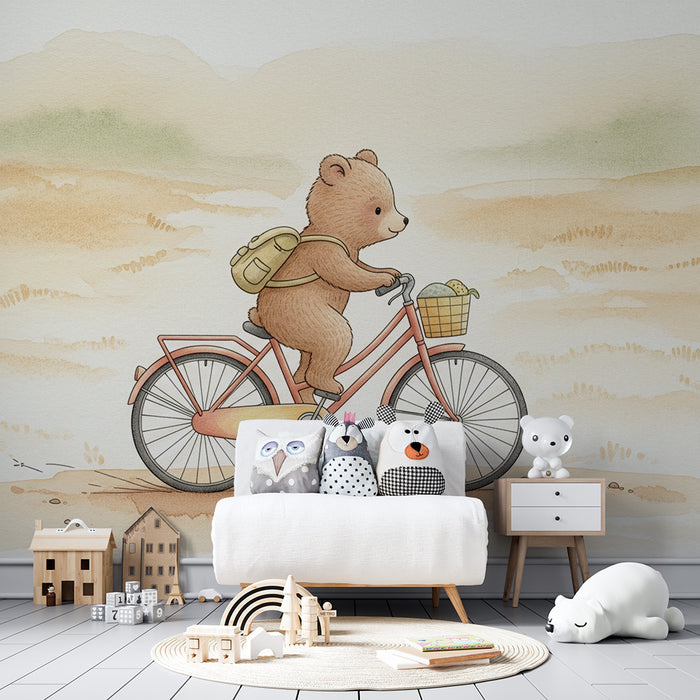 Kinderkamer behang | Beer op fiets in de natuur