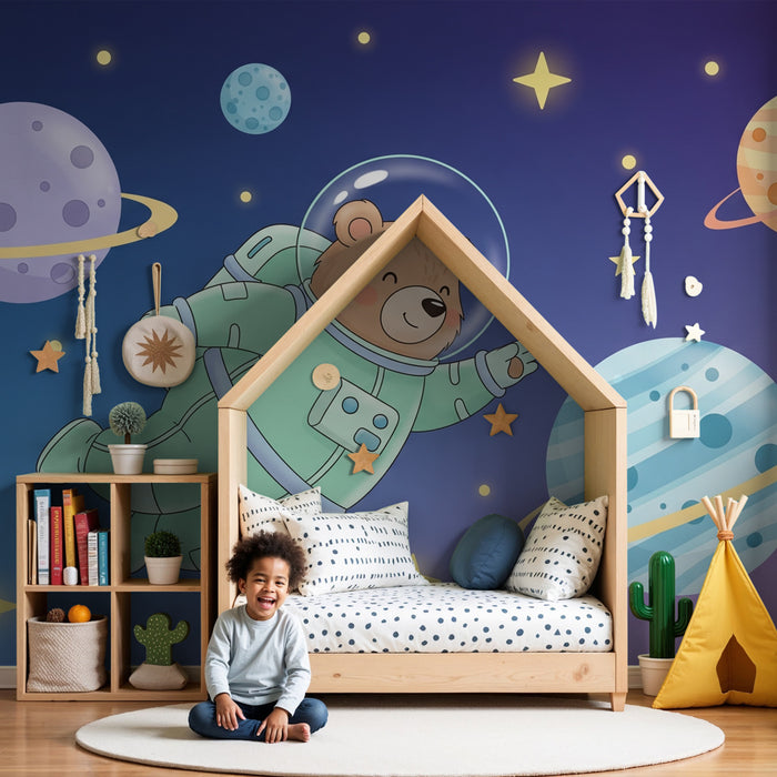 Kinderzimmer Tapete | Bär Astronaut im Weltraum