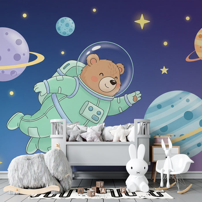 Kinderzimmer Tapete | Bär Astronaut im Weltraum