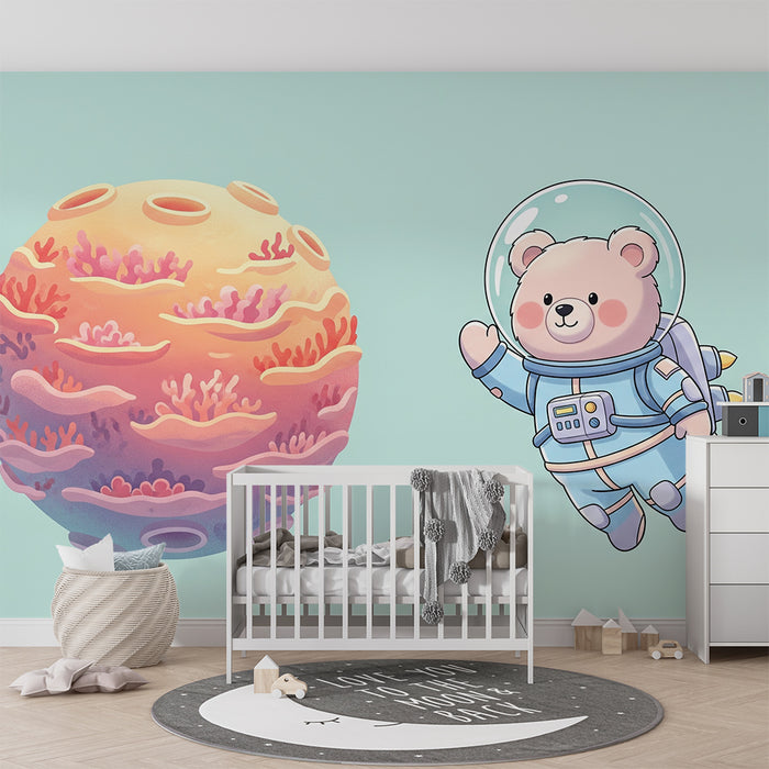 Tapety dla dzieci | Misio-astronauta odkrywający kolorowy podwodny świat