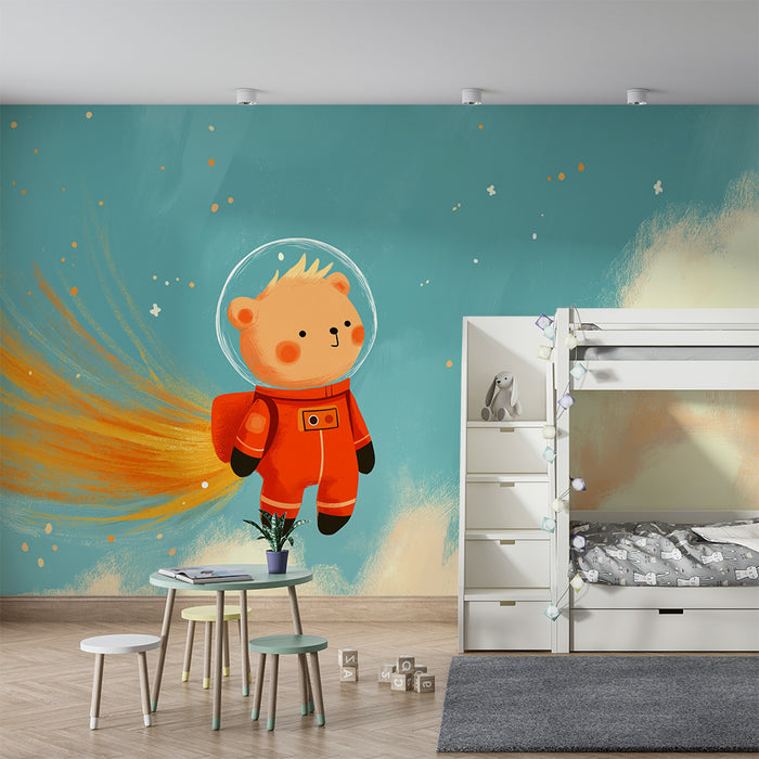 Papel de parede criança | Urso astronauta flutuando no espaço