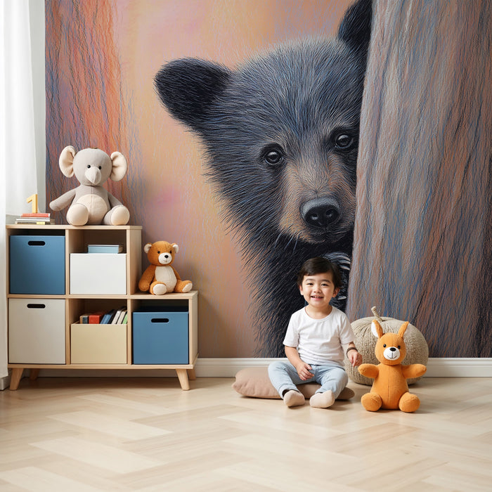 Papel de parede criança | Urso curioso na floresta