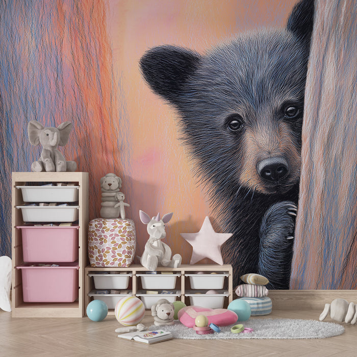 Papel de parede criança | Urso curioso na floresta