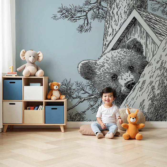 Kinderzimmer Tapete | Neugieriger Bär im Baum