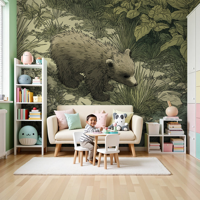 Papel de parede criança | Urso curioso explorando a natureza