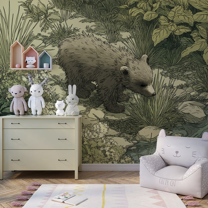 Papel de parede criança | Urso curioso explorando a natureza