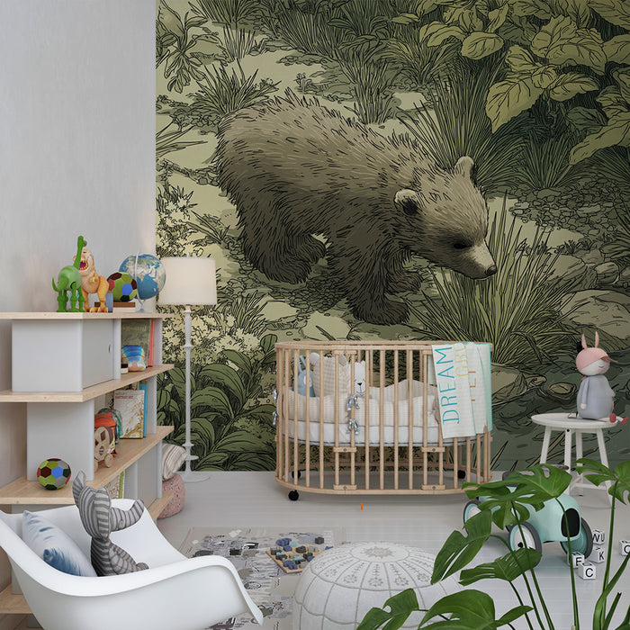 Papel de parede criança | Urso curioso explorando a natureza