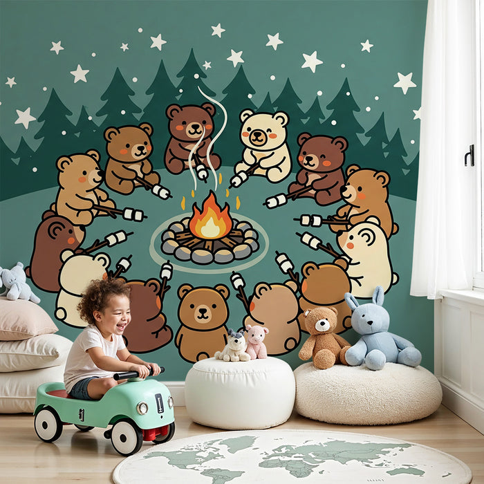 Kids' Room Wallpaper | Campfire Bears Under the Stars