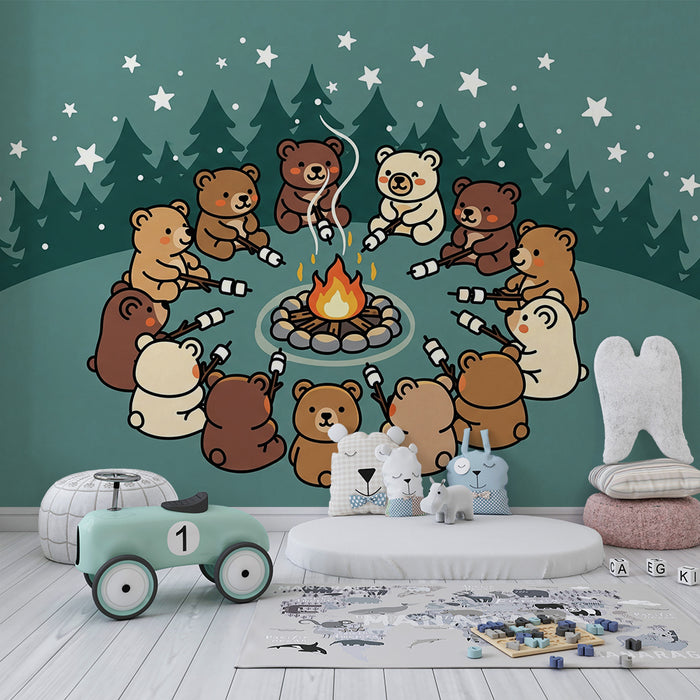 Kids' Room Wallpaper | Campfire Bears Under the Stars