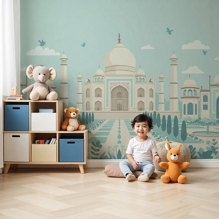 Papel de parede para quarto infantil | Palácio majestoso e jardins encantados