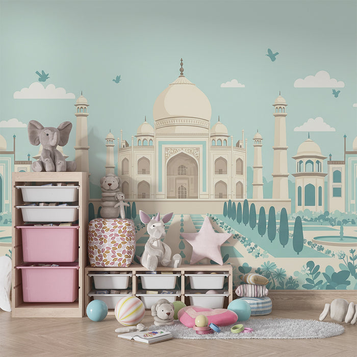 Papel de parede para quarto infantil | Palácio majestoso e jardins encantados